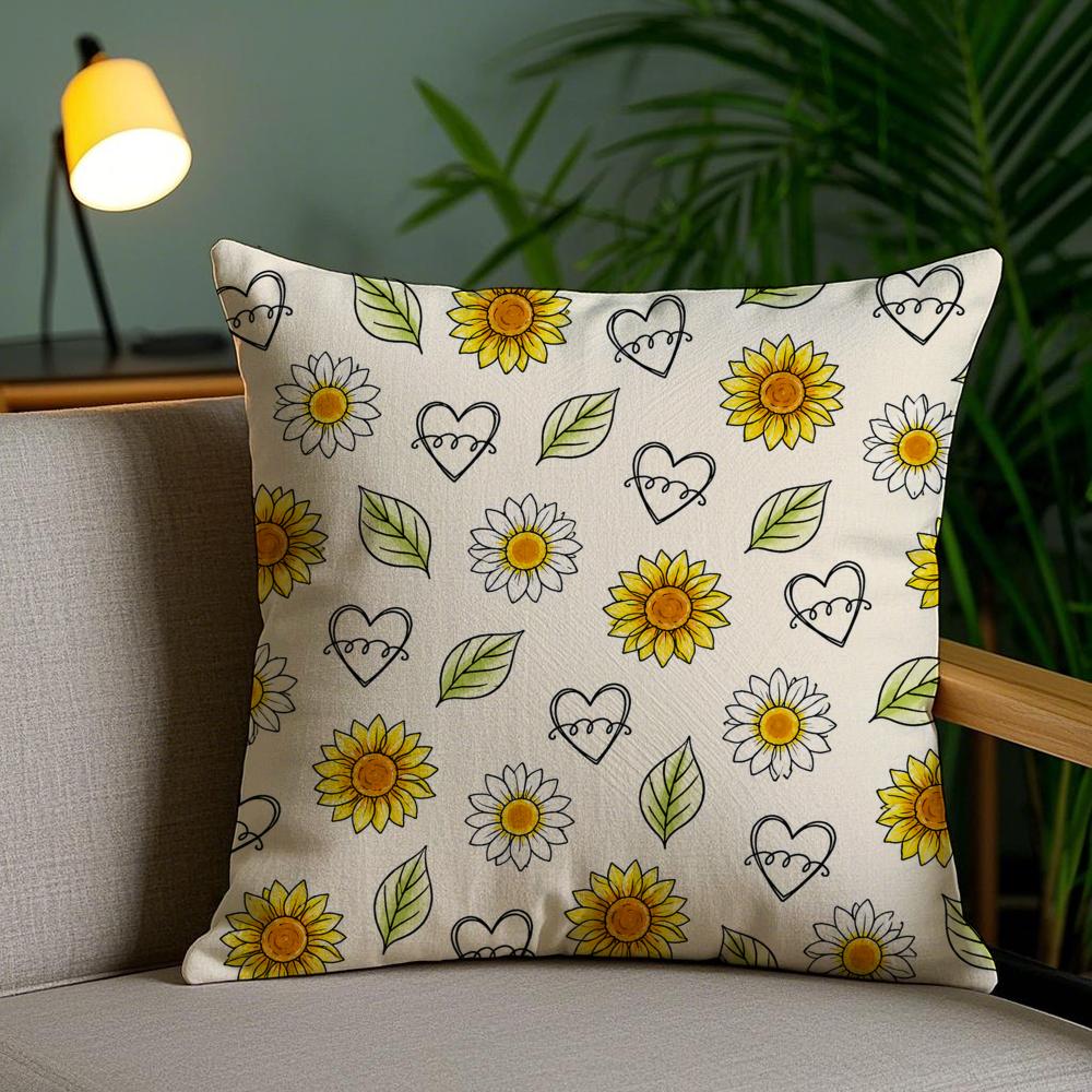 Yellow Sunflower Cushion Cover Short Plush Soft DoubleSided Printing Pillow Case Cozy Sofa Bedroom Home Decor Gift