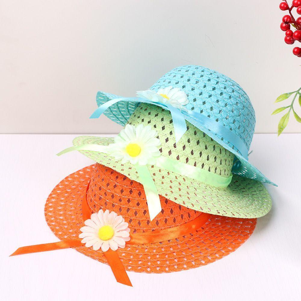2Pcs/Set Flower Design Children Beach Hats Set Wide Brim Straw Wide Hat  Kids Summer Holiday