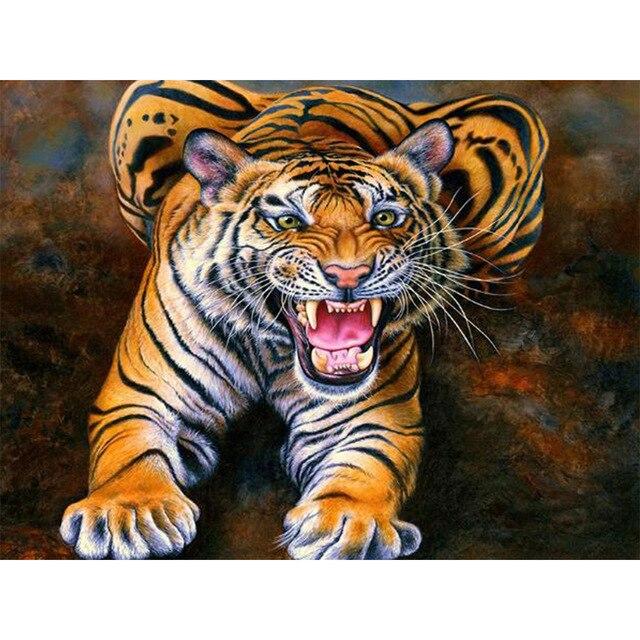 Pictura cu diamant Tigru 5D Animal Broderie cu diamante Decor pentru casa Pictura complet rotunda pictura cu diamant Pictura perete