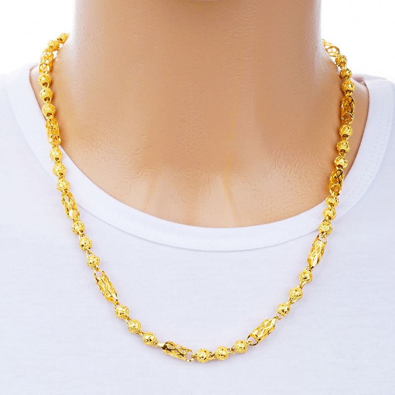 Dubai Brass Plated Gold Vietnam Alluvial Necklace Hollow Faucet Cross-Border Men's Sand Keel for Women