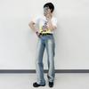 Mizqz No Cut 2  Mid Length Vintage Wash Long Wide Denim Pants Big Size
