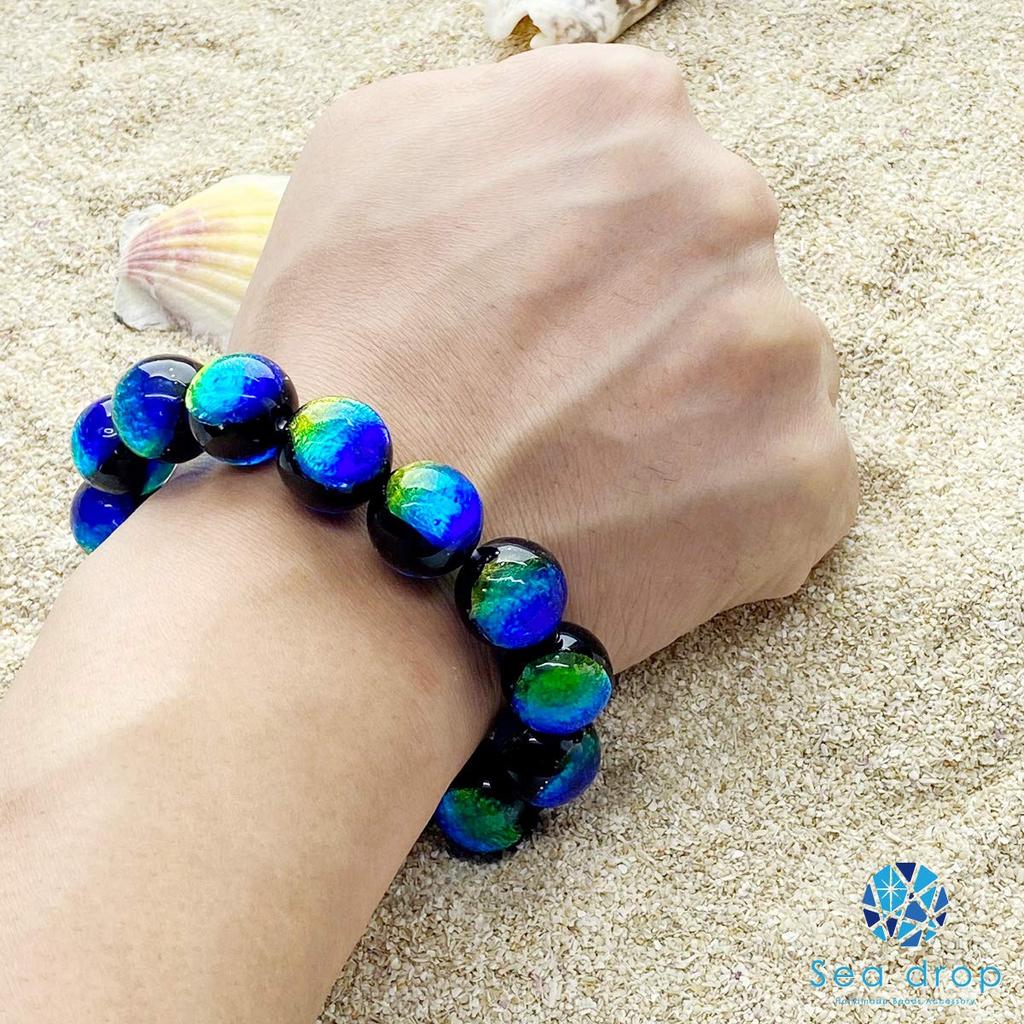 Sea Drop Glowing Firefly Glass Kerama Marine 16mm Bead Glass Beads Bracelet, Glow-in-the-Dark [001bt-16-16]