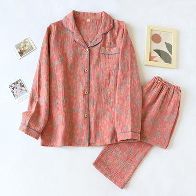 Conjunto de pijama de mujer de primavera y otoño de algodón vintage con pantalones de manga larga, conjunto de dos piezas para el hogar