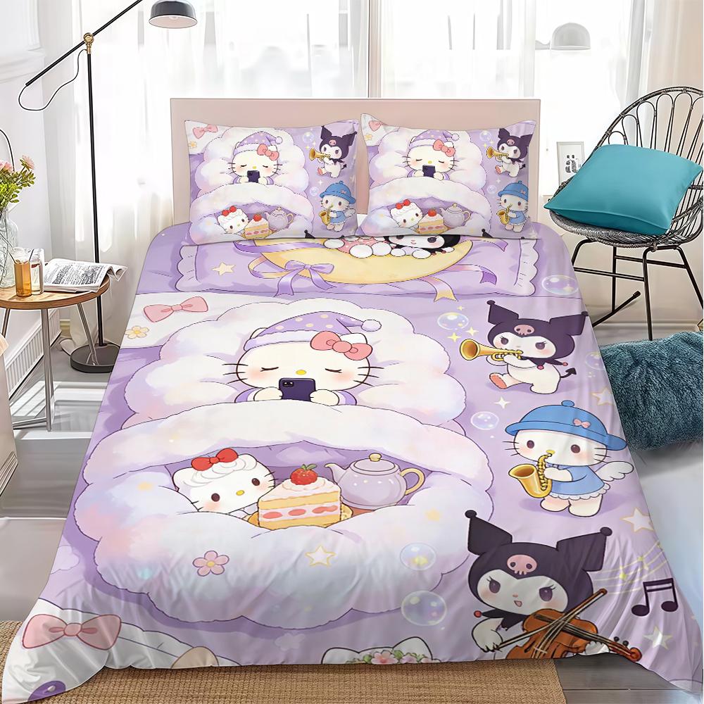 

Kawaii S-Sanrio Friends Duvet Cover Set Home Style Bedding Soft Laundry Cotton Bed 3 Piece Set Student Dormitory Gift 135x200cm