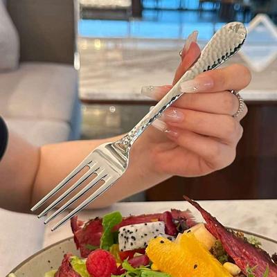 Dinervork van roestvrij staal, lange steel, tafelvorkenset, Koreaans bestek, vier tanden, salade, dessert, fruitvorken, keuken