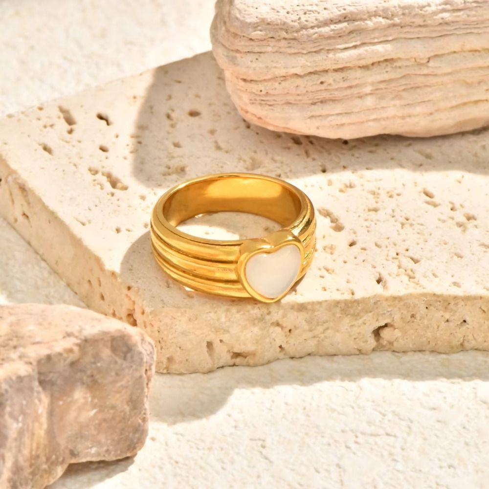Heart-Shaped Heart Ring Elegant Shell Ring Trendy Finger Ring  Girls