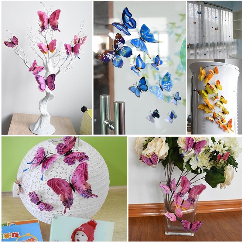 New Style colored Double Layer 3D Butterfly Wall Stickers Home Room Decor Butterflies For Wedding Decor Magnet Fridge Decals