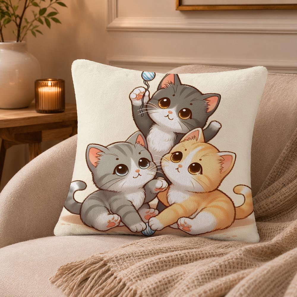 cat Cushion Cover Anti-dustmite Pillowcase Invisible zipper silky short plush Sofa cushion cover