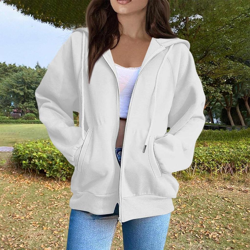 Women's Fashion Casual Long Sleeve Solid Color Hooded Sweatshirt Tops