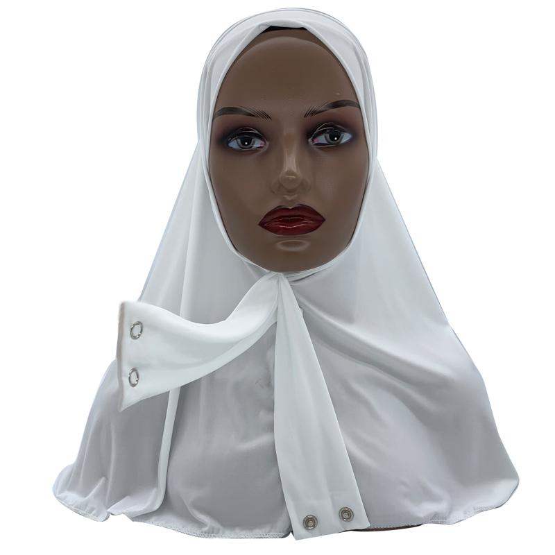 Ready Hijab With Snap Fastener Breathable Muslim Headscarf Bonnet Plain Neck Head Shawls Women'S Turban Hat Islam Under Cap