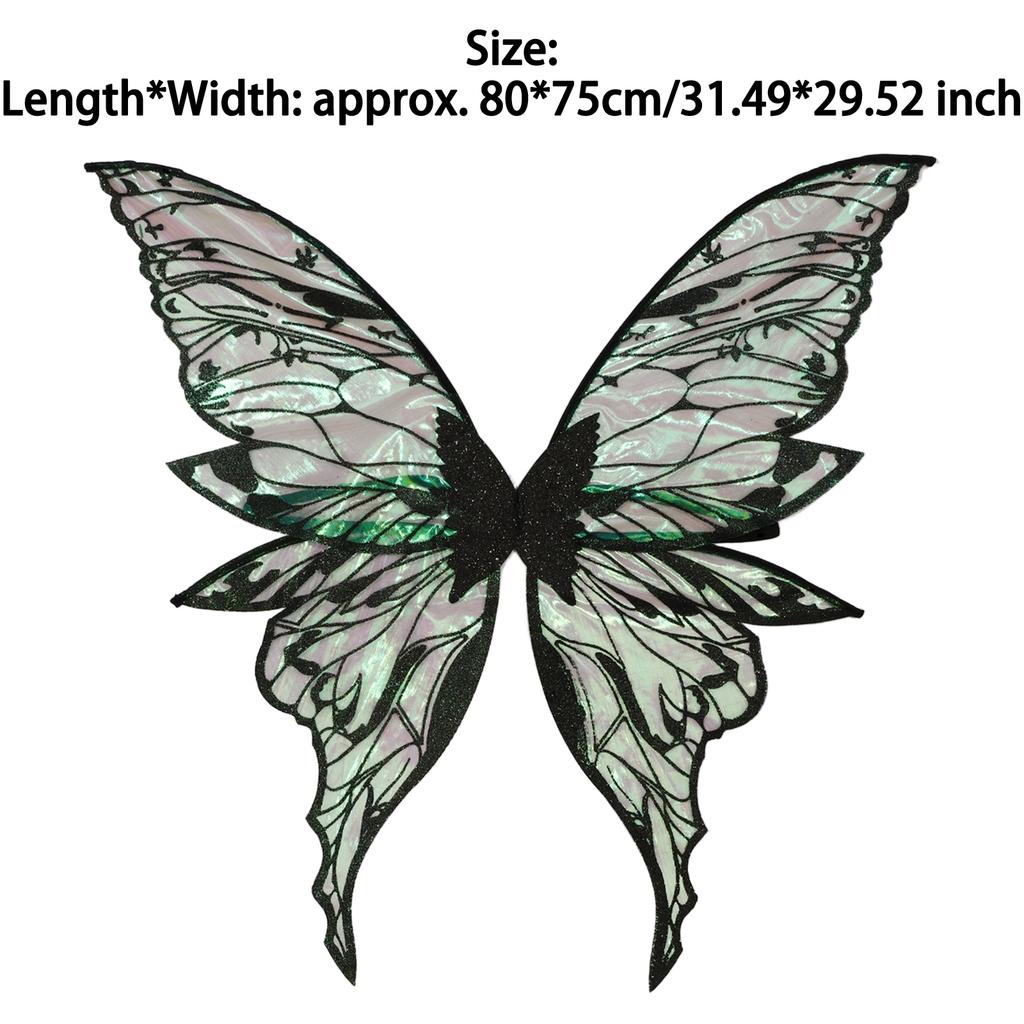 Glittery Butterfly Wings Costume Props - Elastic Strap Gold Stamp Decorated for Themed Party & Photography