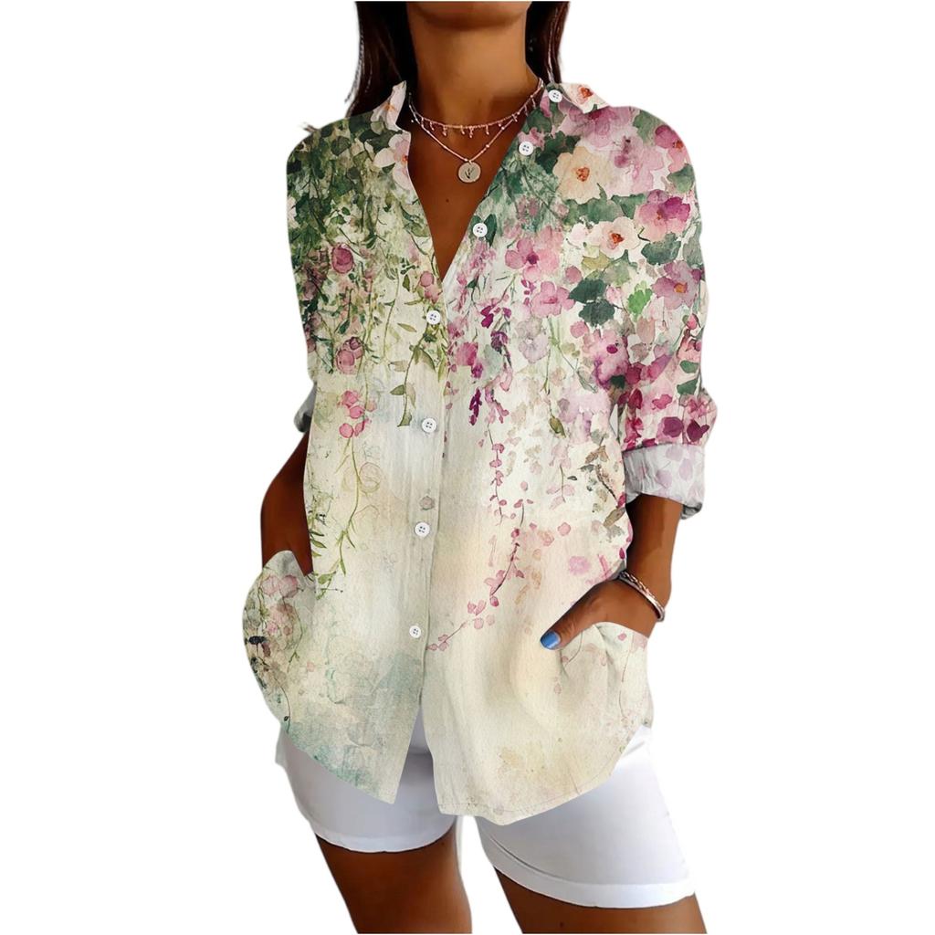 Womens Button Down Shirt Long Sleeve Shirts For Women Print Graphic Blouse Top