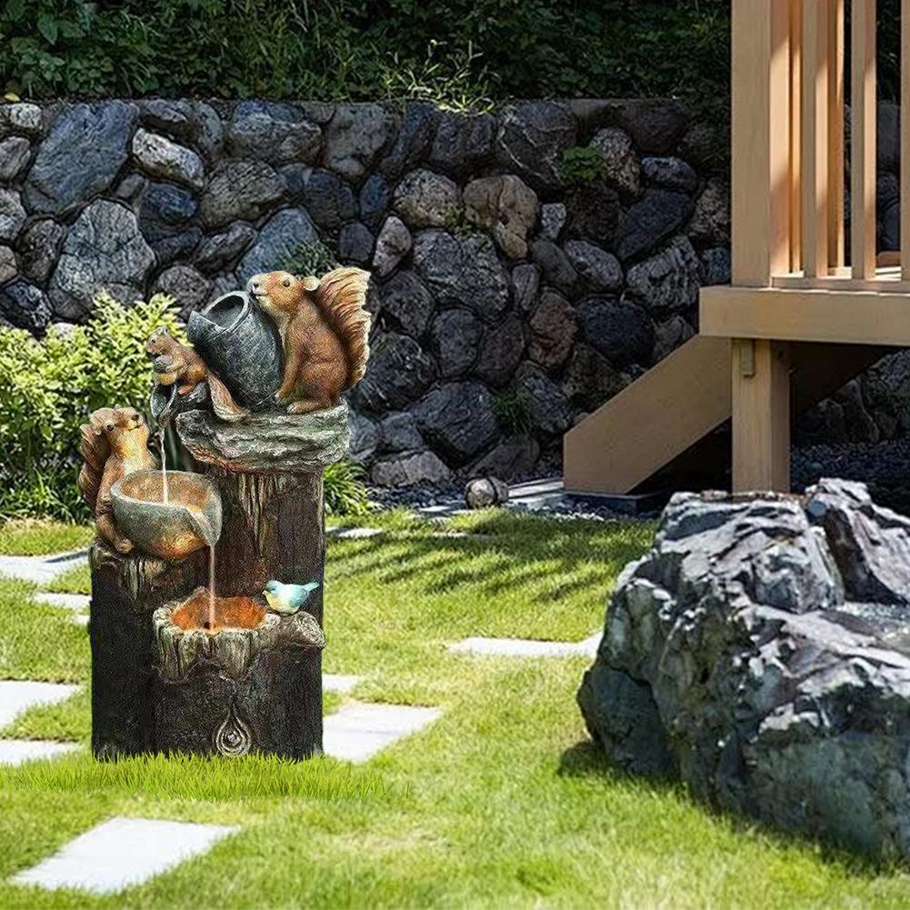 Squirrel Duck Water Solar Garden Ornament Resin Patio Fountain Garden Design Garden Simulation Decoration
