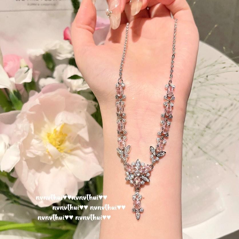 

Barbie Pink Frost Gem Necklace, Palatial, 18K Gold Plated, Morgan Pink Flower Zircon Tassel Necklace