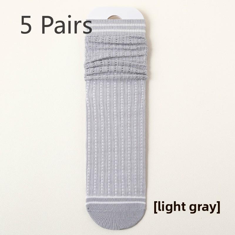 5 Pairs of Women's Spring and Fall Mesh Month College Style Cotton Midtube Stocking