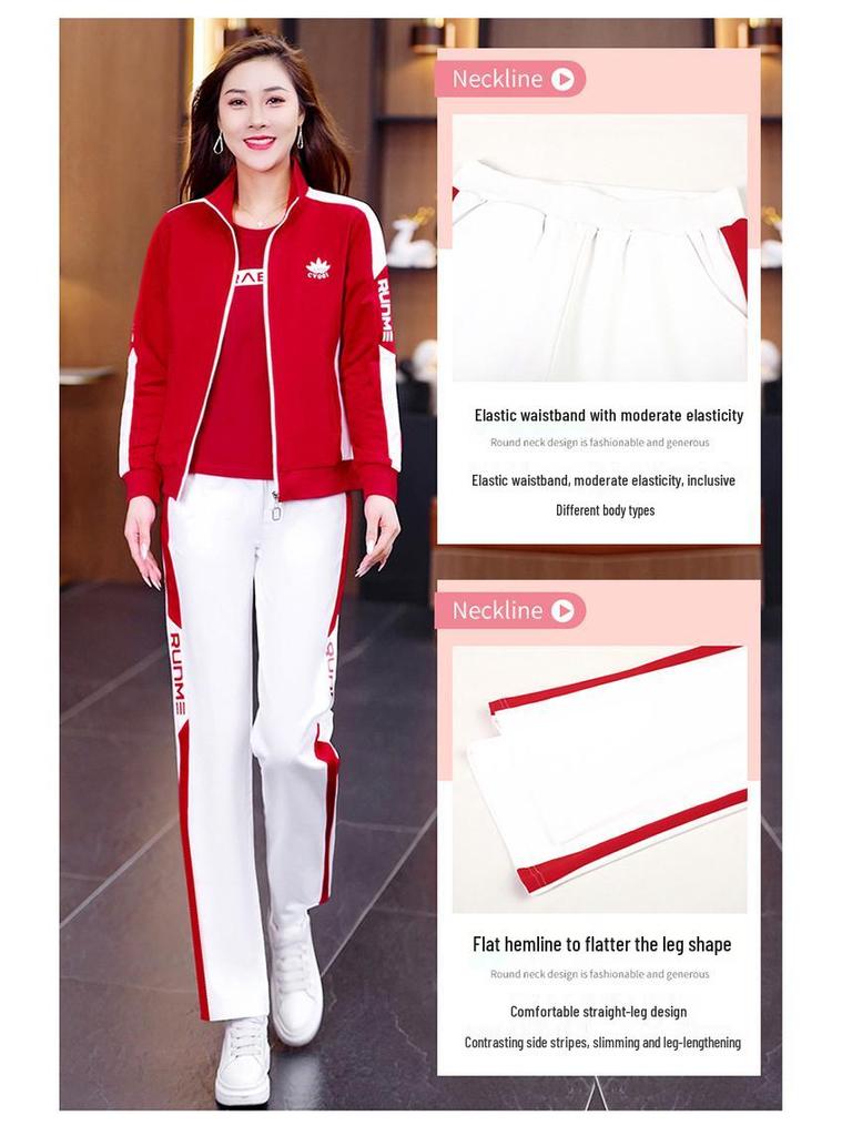 Bawełniany dres damski Woodpecker na wiosnę/jesień 2025: Modny Zestaw Trzech Elementów do Tańca Kwadratowego i Codziennego