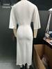 2026 European Summer Women's Batwing Sleeve V-neck French Knot Slit Dress