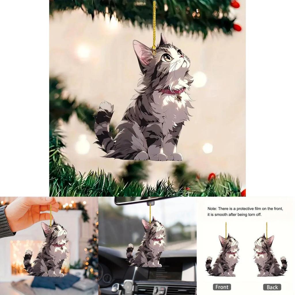 Adorable Acrylic Cat Pendant For Car Interior Decoration Cute Cartoon Style