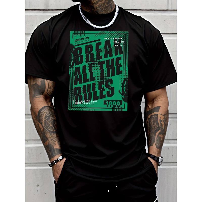 European sizes Men S Crew Neck T-Shirt Street Style Distorted Letter Graphic Print Casual Adult Male Fashion S