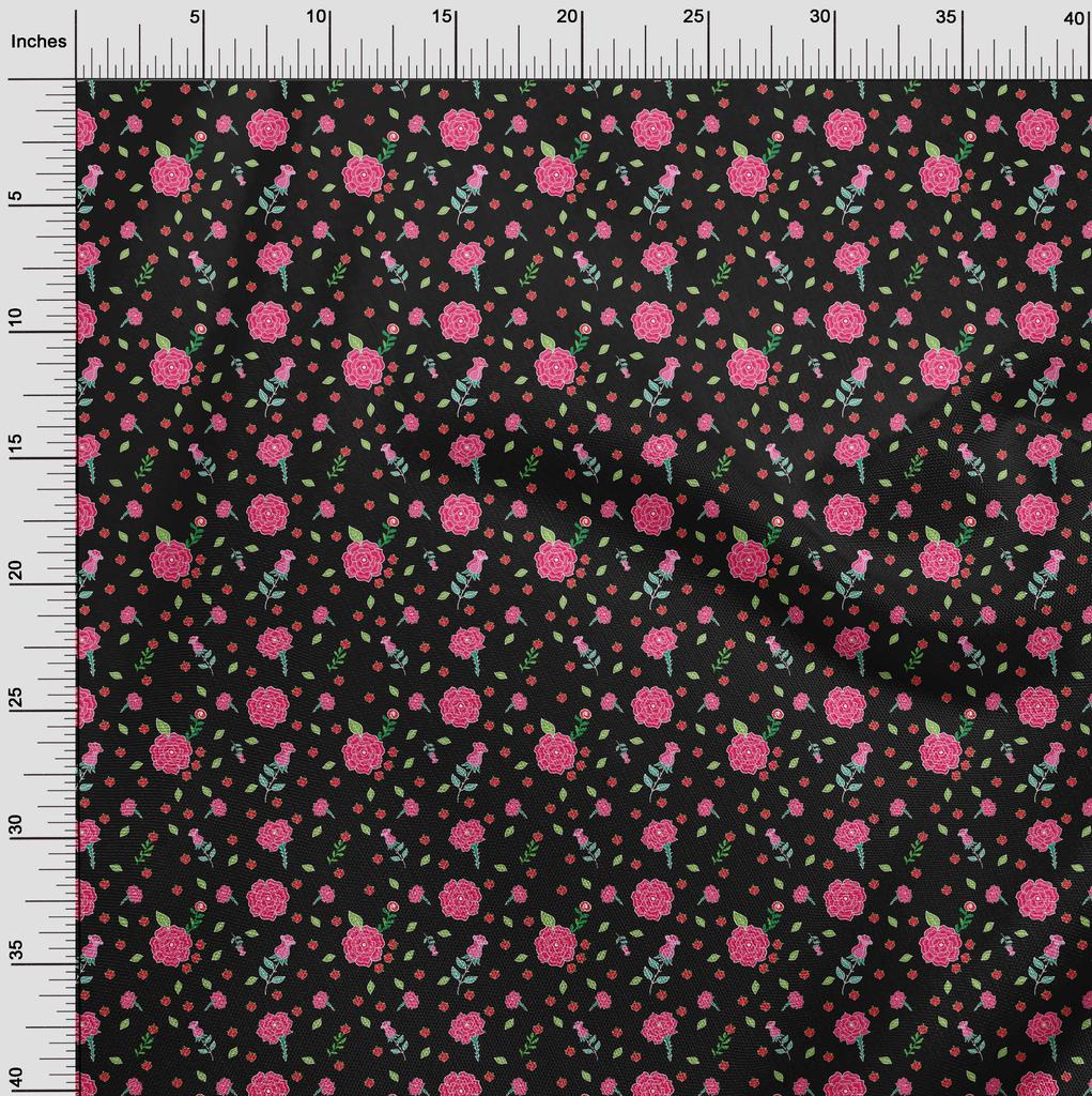 oneOone Cotton Flex Black Fabric Asian Retro Floral Craft Projects Decor Fabric Printed By The Yard 40 Inch