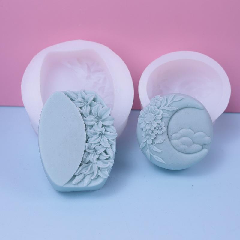 3D Relief Chrysanthemum Silicone Soap Mold Handmade New Moon Flower Bathroom Soap Tool Cake Baking Decoration Craft Supplies