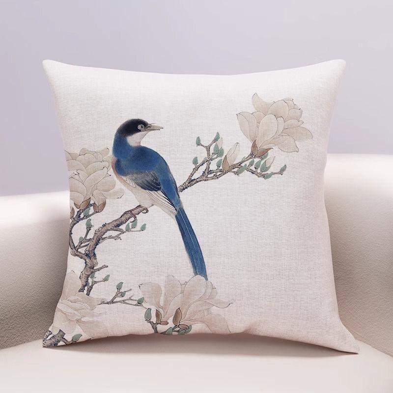Antique Art Flower and Bird Picture Pillowcase Sofa Living Room Cushion Cover Car Office Throw Pillow Bedside Pillowcase