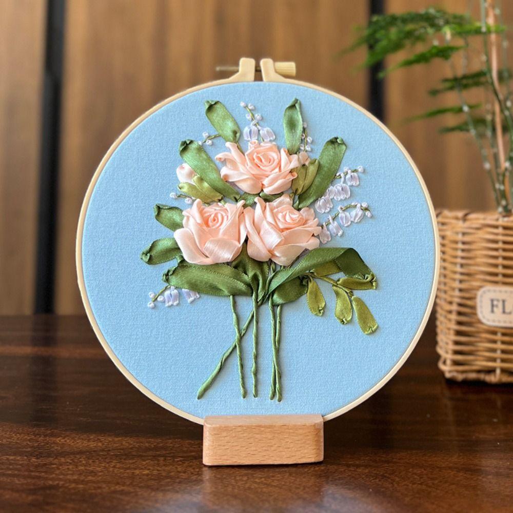 Floral Patterns Flower Ribbon Embroidery Kit Colorful Embroidery Set Cross Stitch Set Beginner