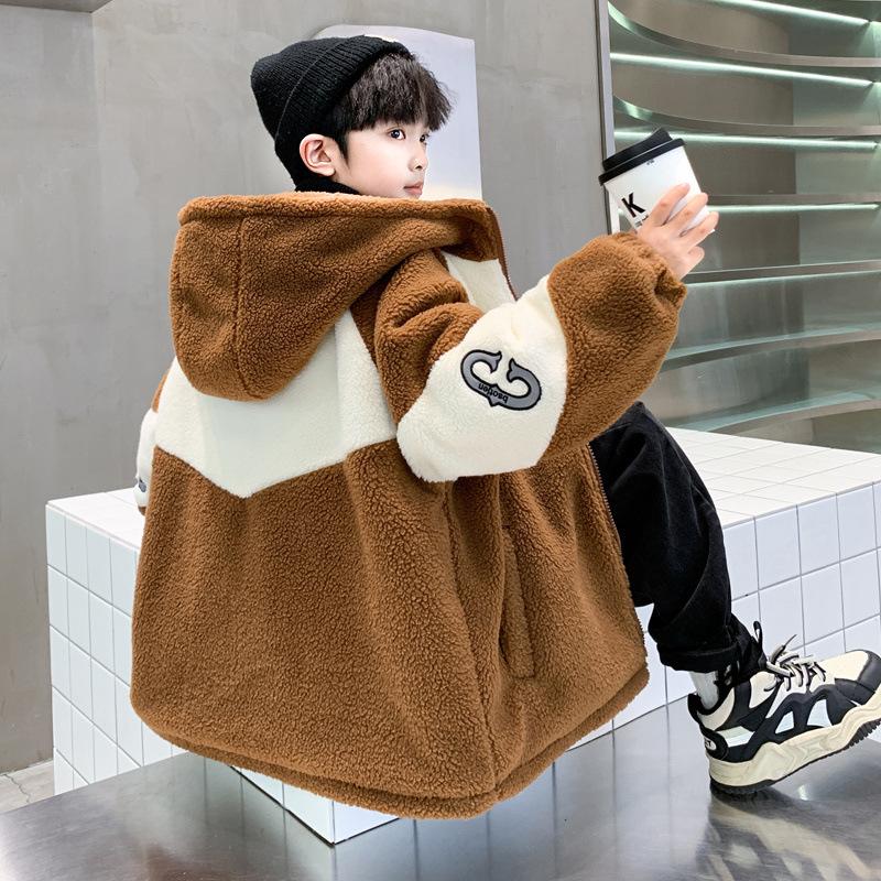 Boys' Lambskin Coat Autumn and Winter Children's Thick Wool Sweater Polar Fleece Children's Plush Cotton Coat