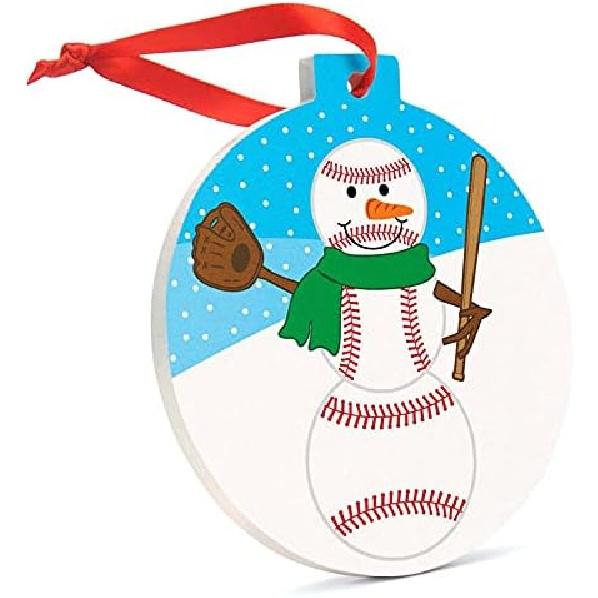 ChalkTalkSPORTS Baseball Round Ceramic Ornament | Jingle All The Way Baseball Snowman
