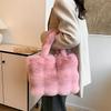 Dames Pluizige Schoudertassen Winter Top-Handvat Handtas Pluche Tote Bag Effen Kleur Commuter Veelzijdige Handtas CLE