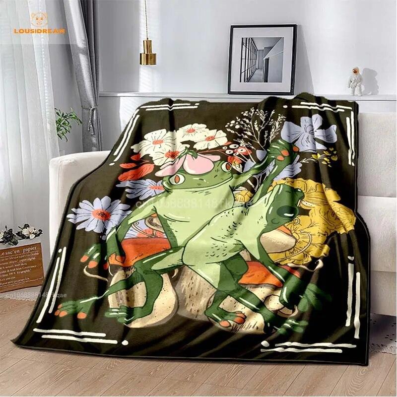 Anime Green Frog Designová deka s velkými očima Měkká přehoz přes postel Plážový teplý cestovní povlak pro děti Chlapci Dívky Dárek