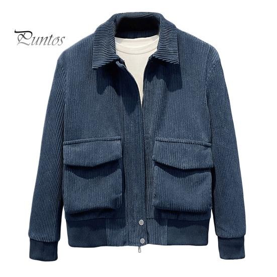 

Мужская вельветовая куртка с лацканами, длинными рукавами, карманами с клапанами, застежкой-молнией, однотонная куртка, повседневная верхняя одежда XXL