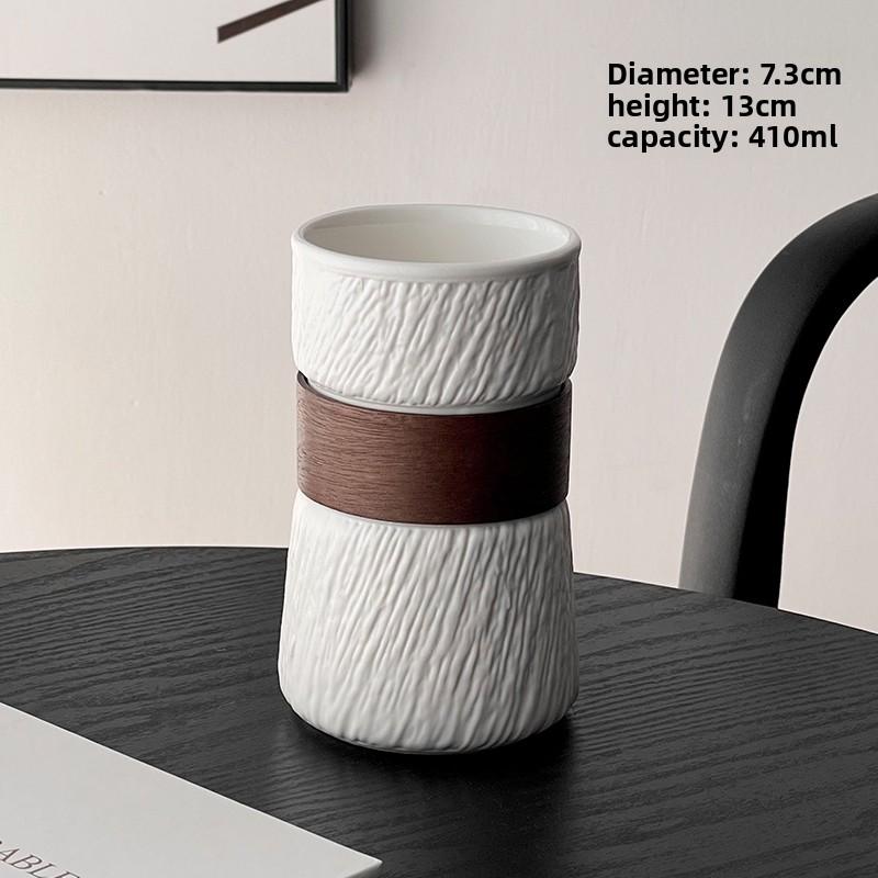 

Ceramic Whirlwind Bamboo Sleeve Coffee Cup High-end Retro Latte Art Mug Iced American Cold Drink Cup New Anti-scalding Water Mug 410ml