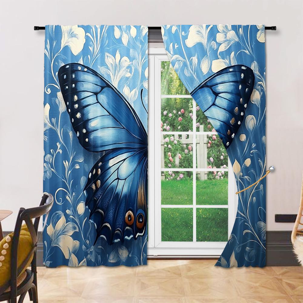 Set Of 2 Versatile Polyester Transparent Curtains Home Decoration Blue Butterfly Use Bedrooms Living Rooms Curtain Ideal For Area