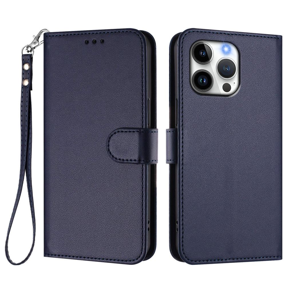For iPhone 16 Pro Max Leather Case Wallet Stand Phone Cover with Wrist Strap