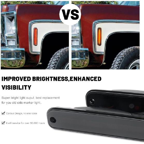 NJSBYL LED Side Marker Lights for Chevy and GMC C/K Series C10 C20 C30 K10 K20 K30 C1500 C2500 C3500 K1500 K2500 K3500 R30 V30 R3500 V3500 Smoked