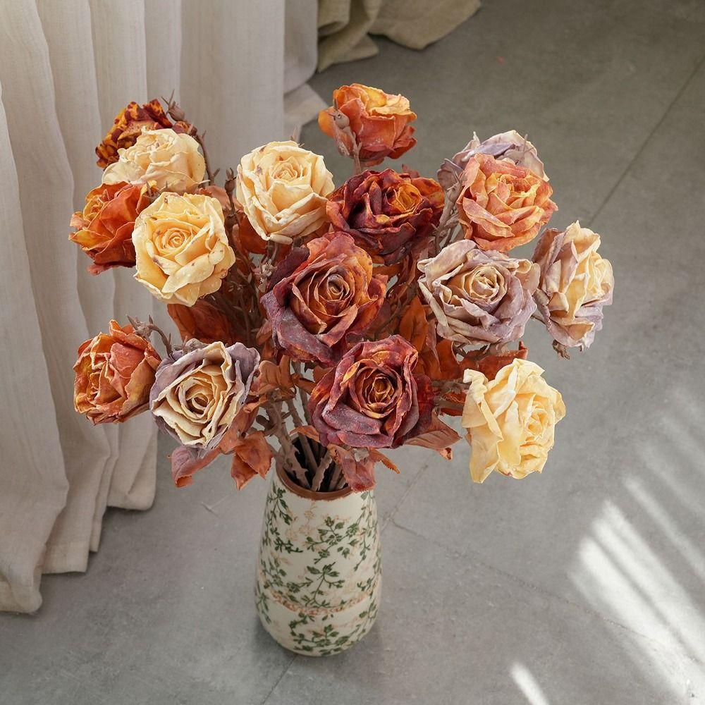 Plastic Simulation Rose Flower Retro Artificial Greenery Artificial Rose Branch Birthday Decor