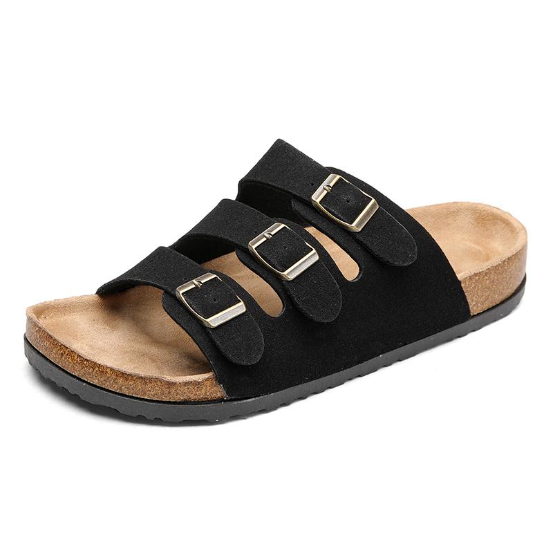 Mens Slippers Arch Support Slip-on Suede Shoe Crestar Cork Footbed Arizona Sandals for Women Solid Color Double Button Slippers