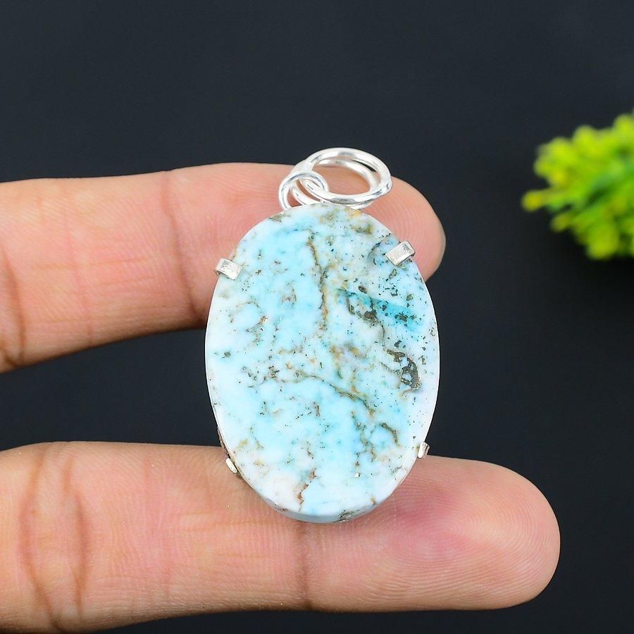 Tibetan Turquoise Gemstone 925 Sterling Silver Jewelry Pendant 1.97" P9c87