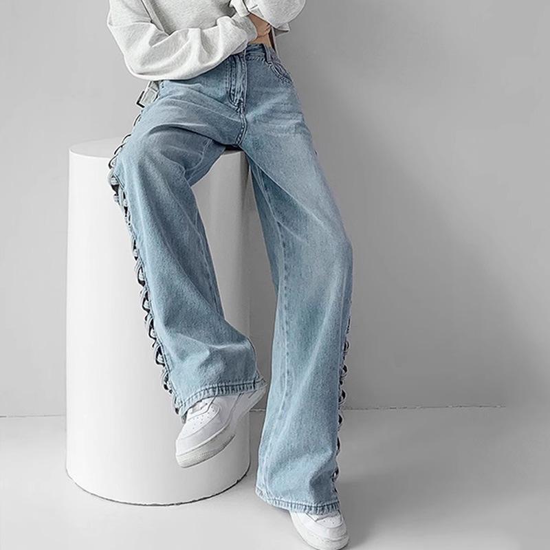 Spring 2024 Women's Designer High-Waisted Braided Hollow Wide-Leg Jeans