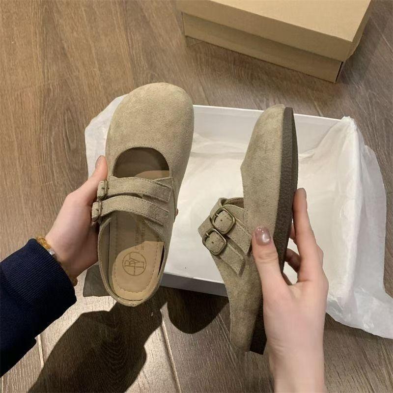 Lazy half slippers retro fashion versatile Boken slippers women's outer wear 2025 spring and autumn new flat bottom one pedal