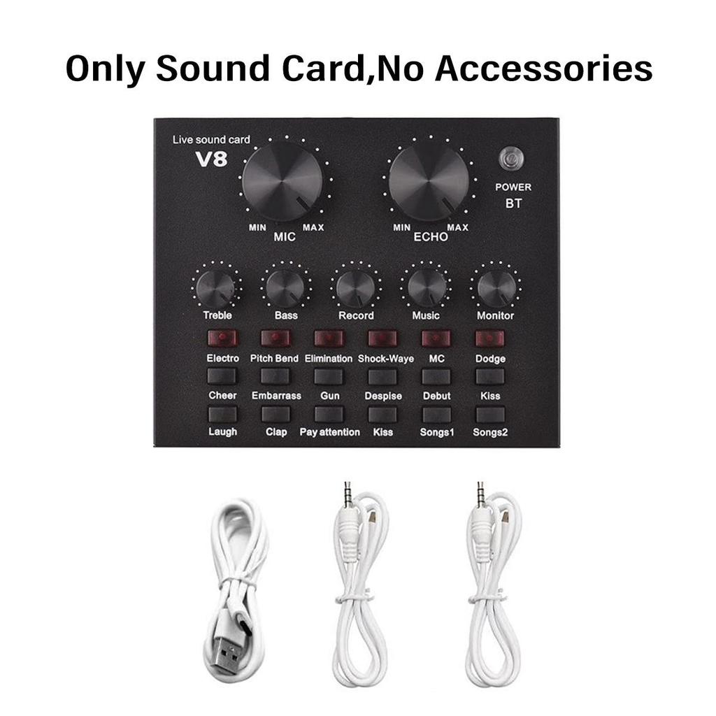 V8 Bluetooth Live Sound Card with BM-800 Microphone Compatibility for Mobile Phones