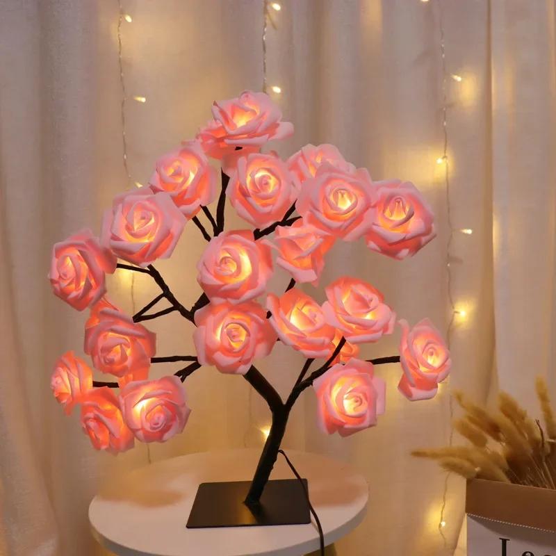 1PC Creative Rose Flower Tree Shaped Table Lamp Sleep Night Light for Bedroom Living Room Study Kid Room Reading Decor Lighting