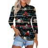Women's Fashion Casual Button 3/4 Sleeve Vintage  Print Lapel Top