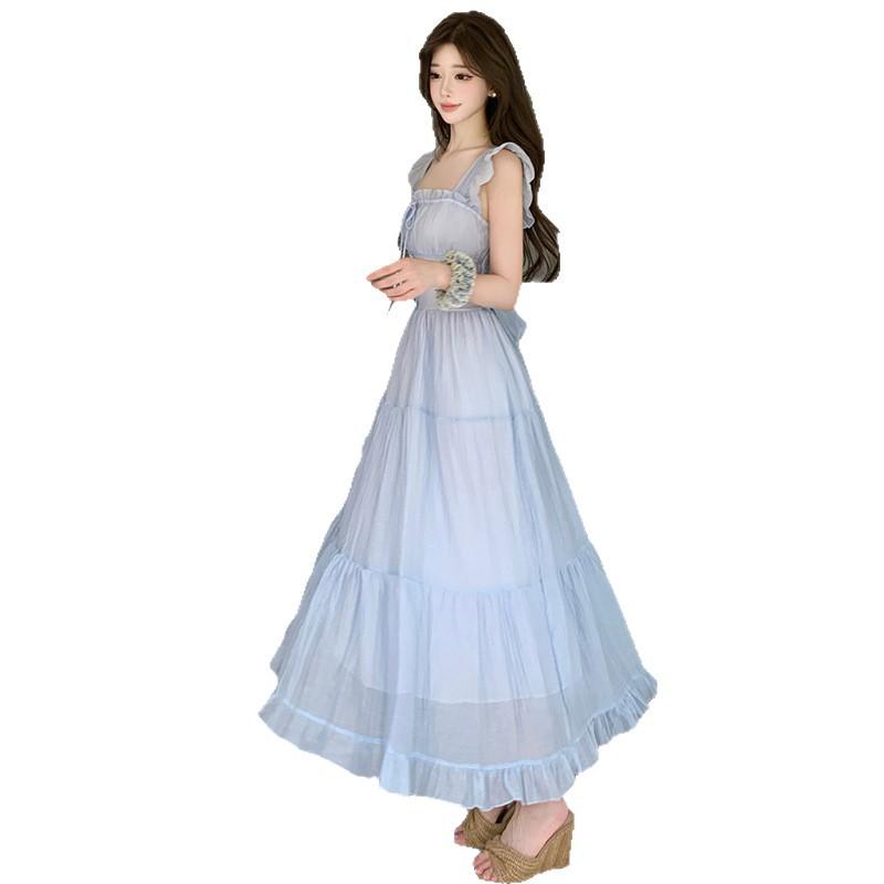 Gentle temperament suspender dress female summer first love pure white moonlight slim waist thin fresh and sweet skirt