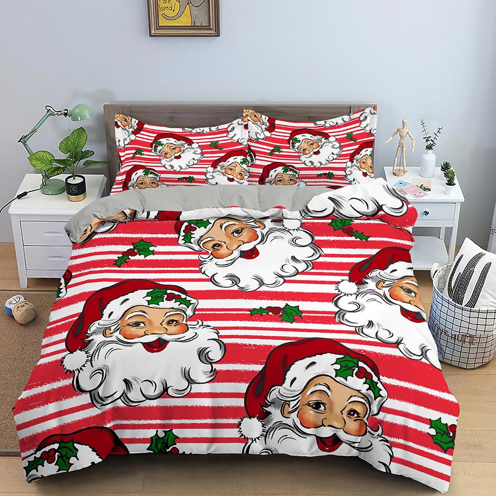 3D Christmas King Queen Duvet Cover Set Kids Cartoon Merry Christmas Red Quilt Cover 2/3pcs Polyester Beddings Set Single Double
