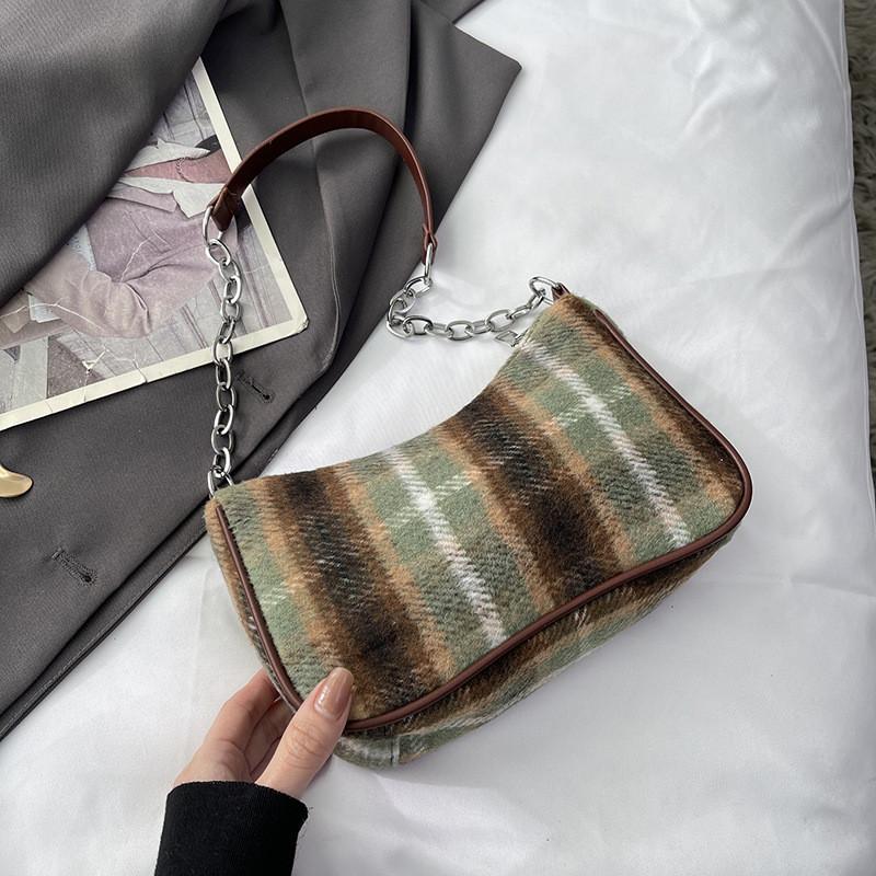 Fashionable Retro Shoulder Bag For Women Stylish Simple Casual Handbag In Brown And Green