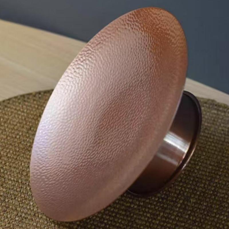 Round Shape Red Copper Fruit Tall Feet Tray,Retro Engraving Hammer Texture Home Cheese 24 Cm Plate,Snack Disc Table Decoration