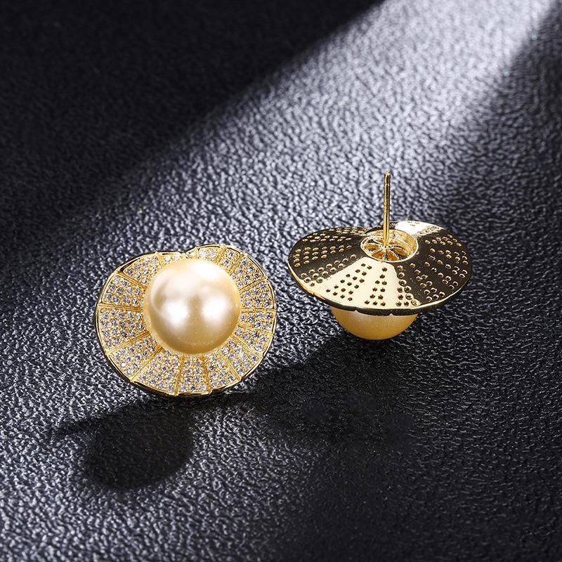Jewelry Inlaid With Gold Beads, Light Gold Stud Earrings, Shell-Shaped Women'S Jewelry Beads 12Mm