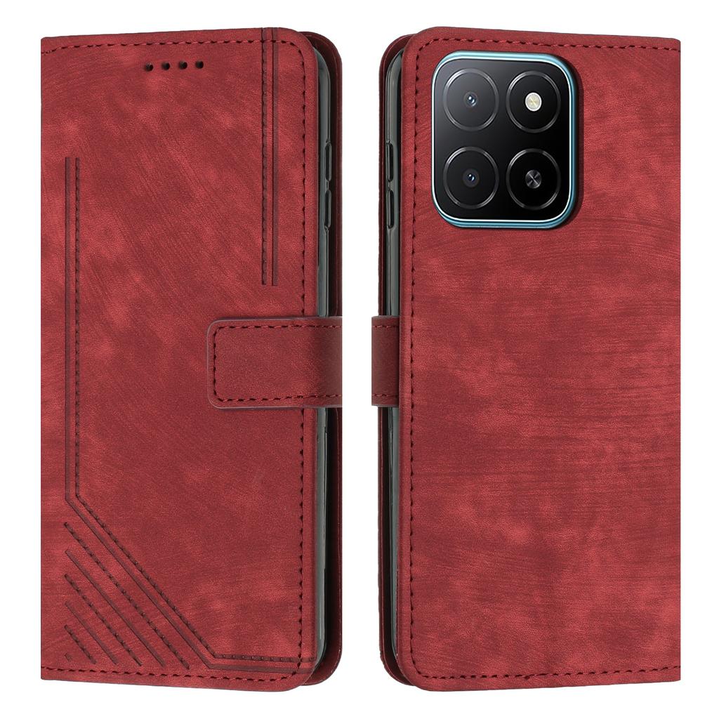 For Honor X6c 4G Stand Case Imprinted Lines Leather Phone Cover